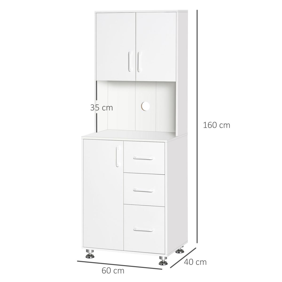 HOMCOM Kitchen Buffet Storage Cabinet with 2 Cabinets and 3 Drawers, 60 x 40 x 150 cm, White