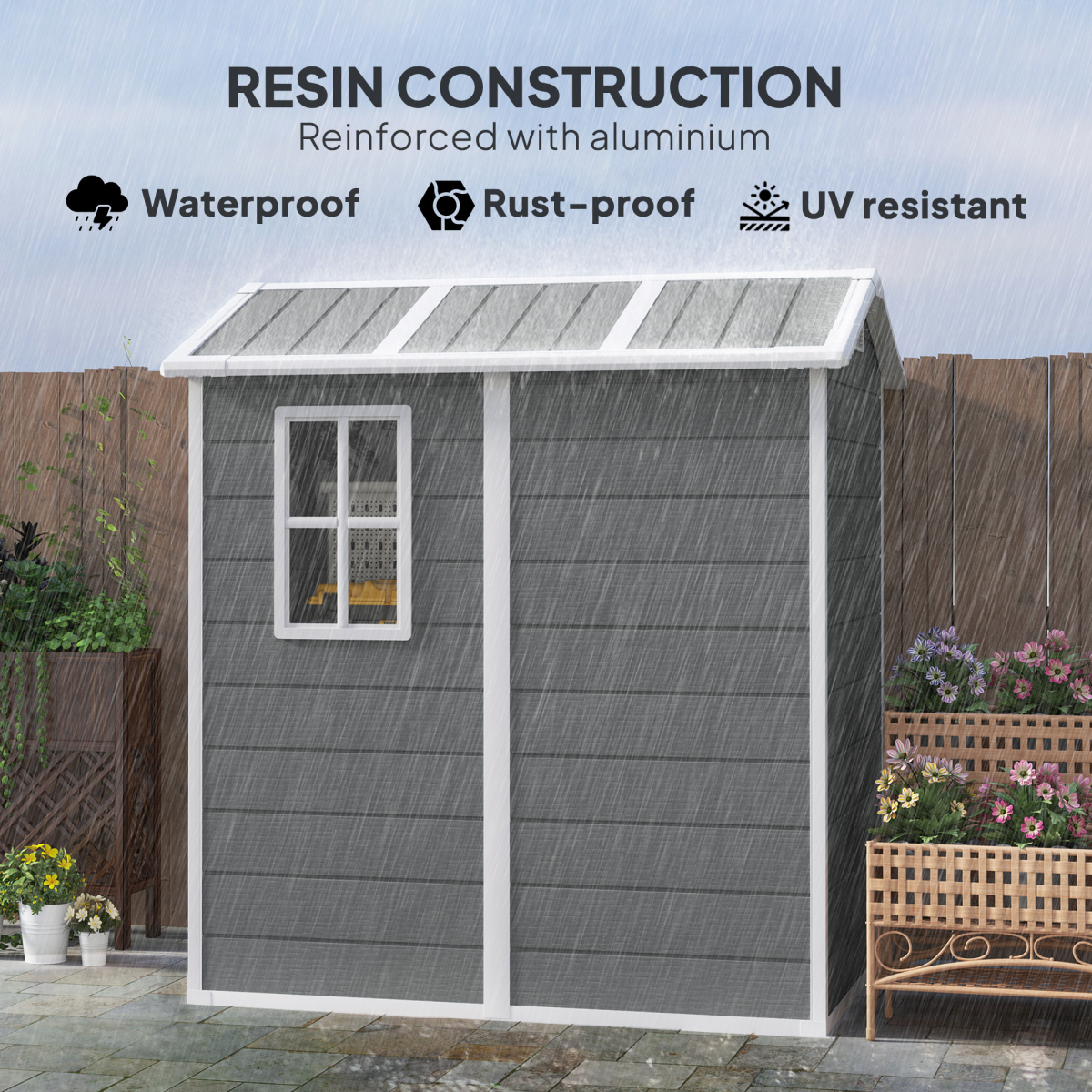 Outsunny Grey Weather-Resistant Tool Shed with Floor, Window, Vents and Lockable Latch