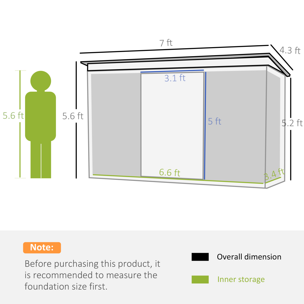 Outsunny Garden Storage Shed with Sloped Roof, Double Sliding Doors, 213 x 130 x 173cm