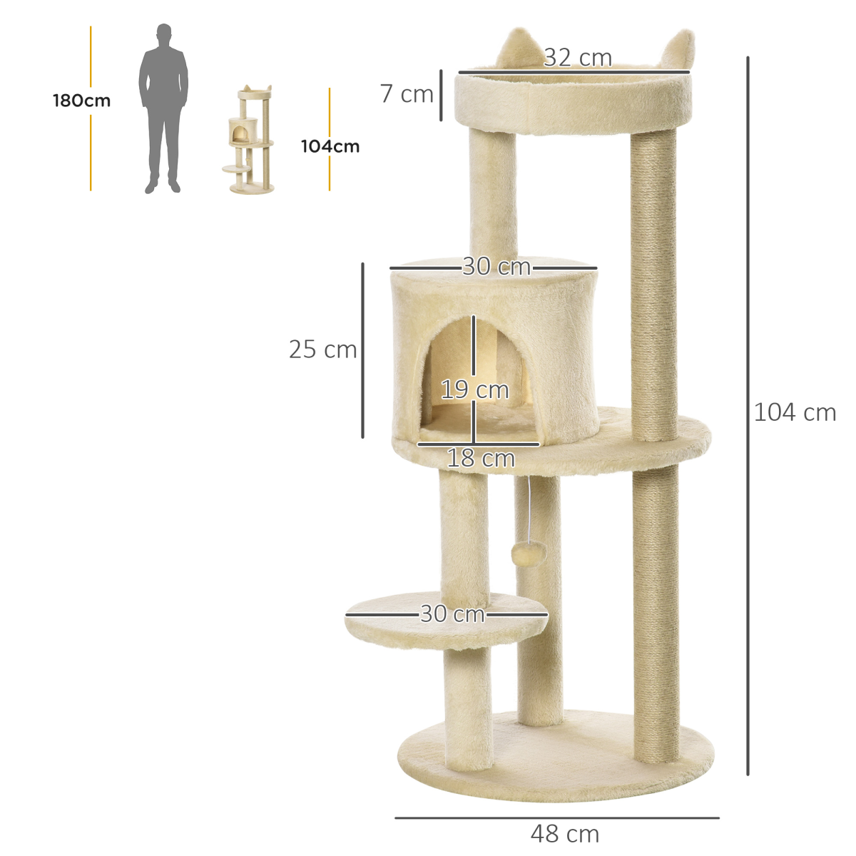 3-Tier Deluxe Cat Activity Tree Scratching Posts Kitten Beige Pawhut