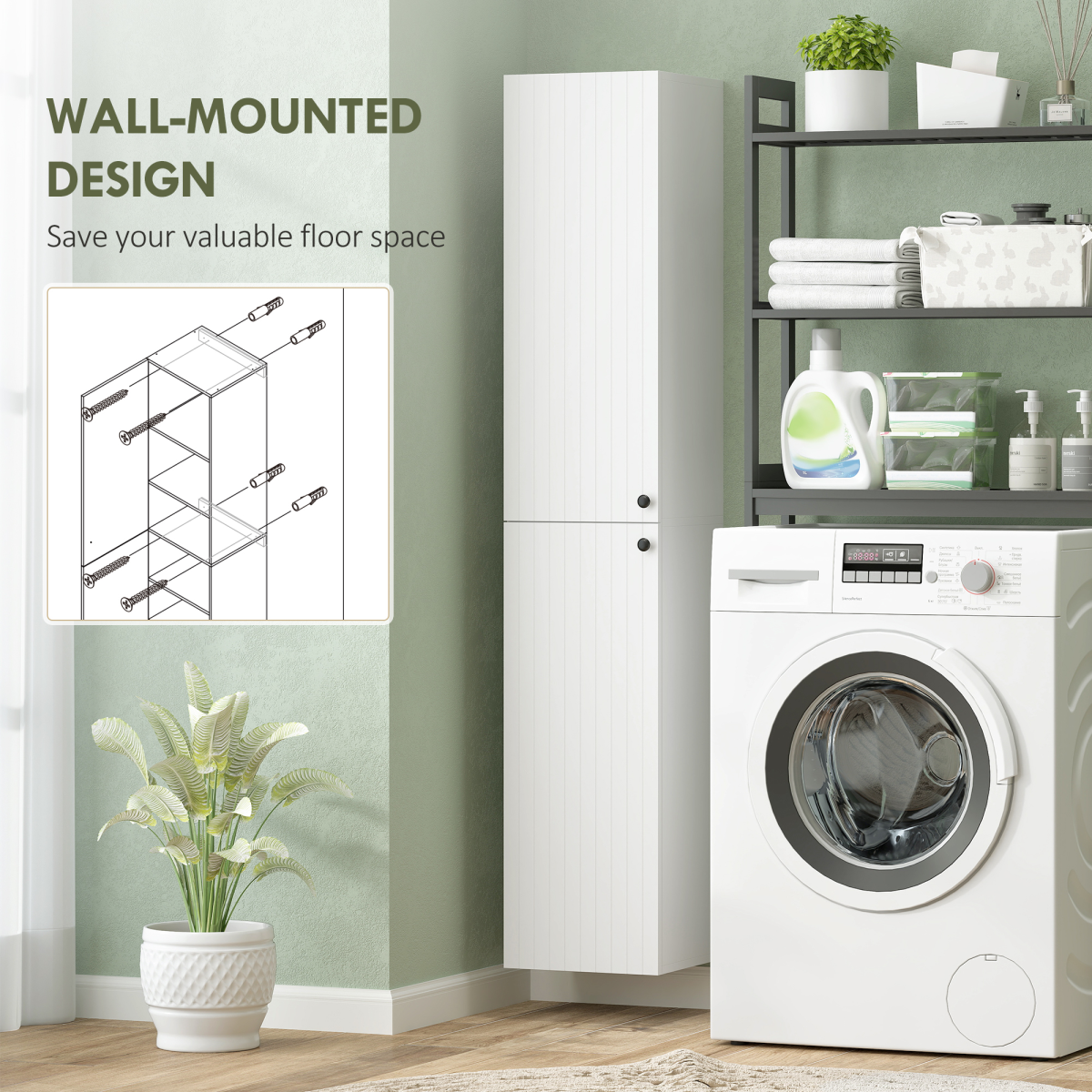 HOMCOM Wall-Mounted Slim Bathroom Storage Cabinet, White