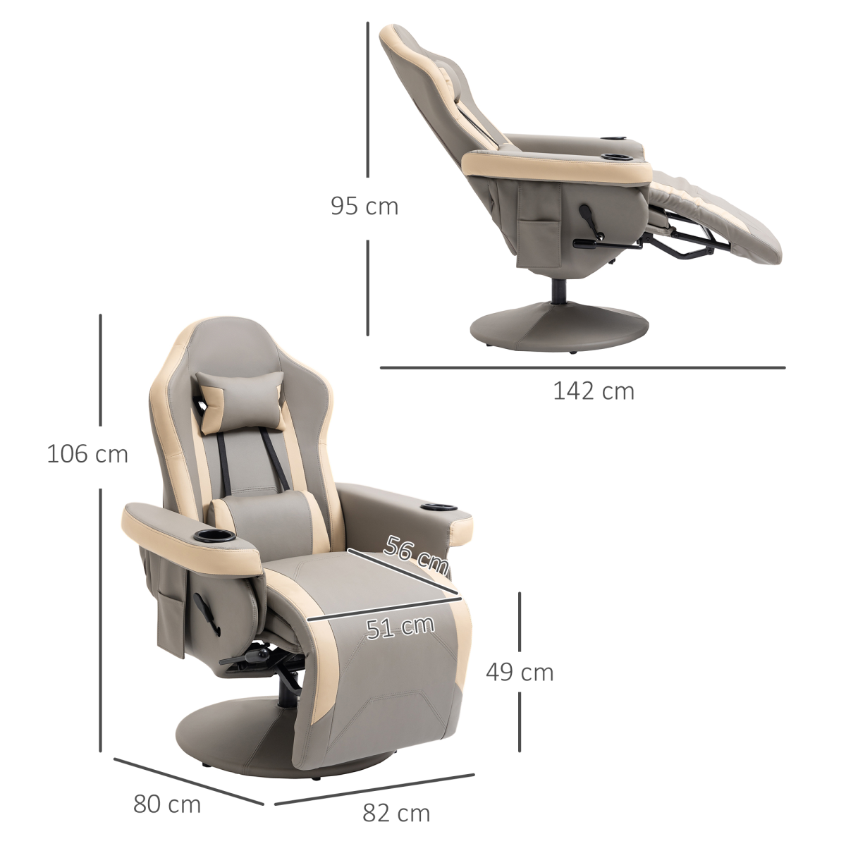 HOMCOM Manual Recliner Armchair with Footrest, 135° Reclining, 360° Swivel, Faux Leather