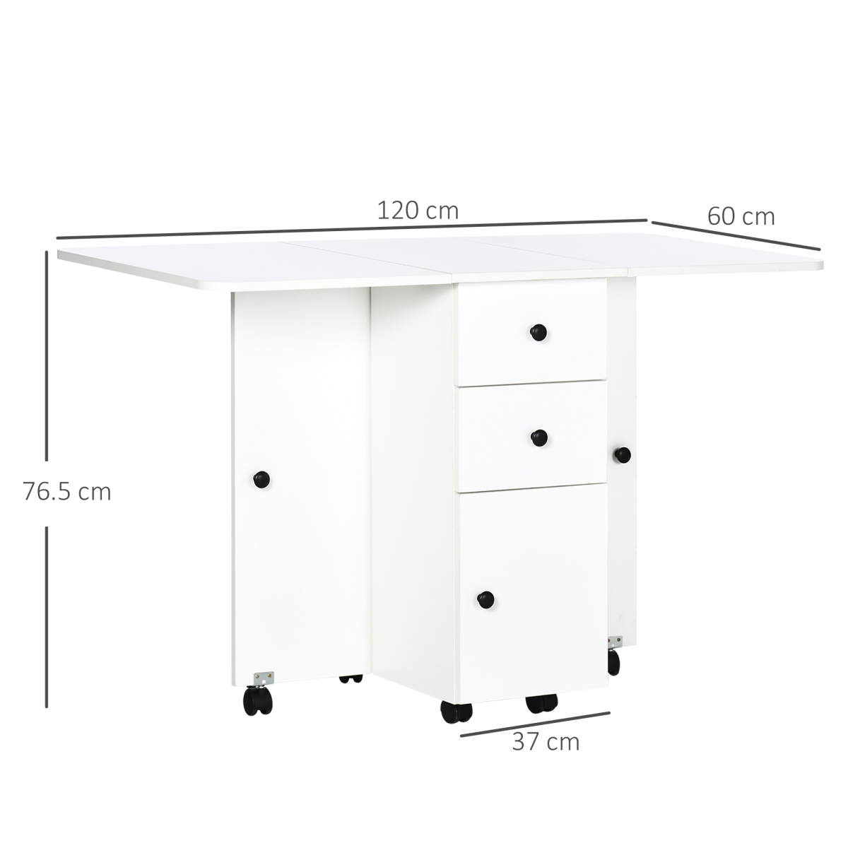 HOMCOM White Folding Drop Leaf Dining Table with Storage Drawers
