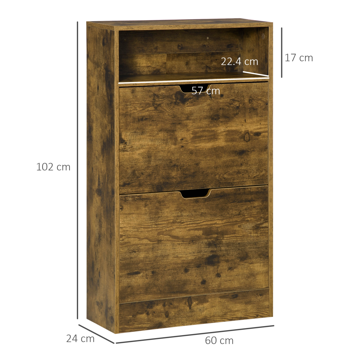 Rustic 2-Tipping-Door Shoe Cabinet with Adjustable Dividers and Open Shelf