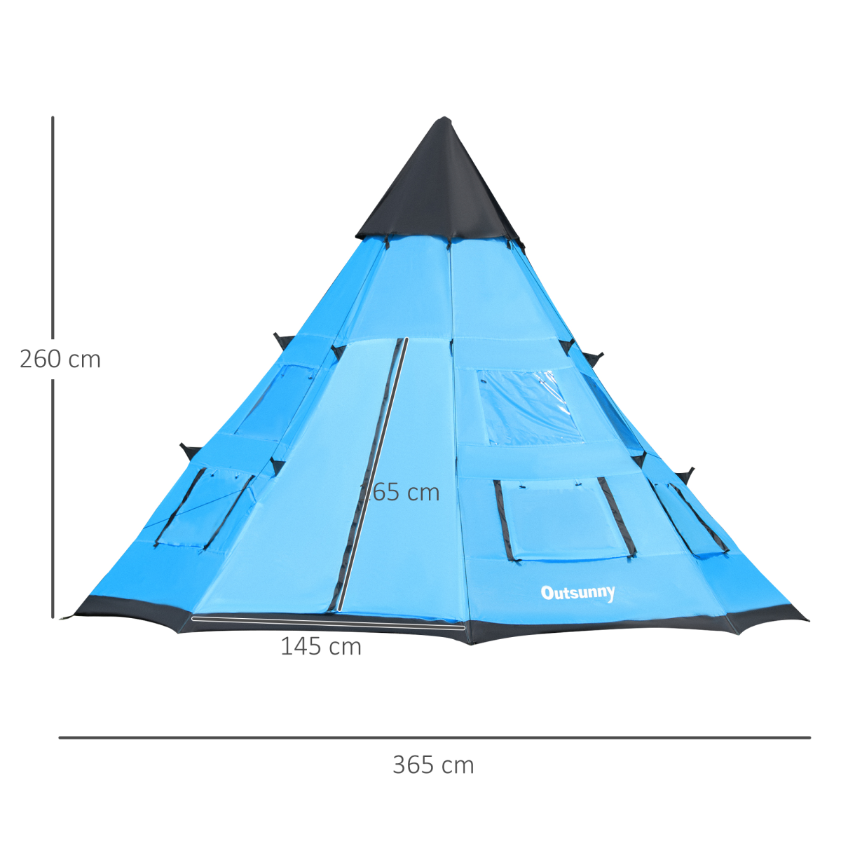 Outsunny 6-Person Large Family Tipi Camping Tent with Carry Bag and Mesh Windows