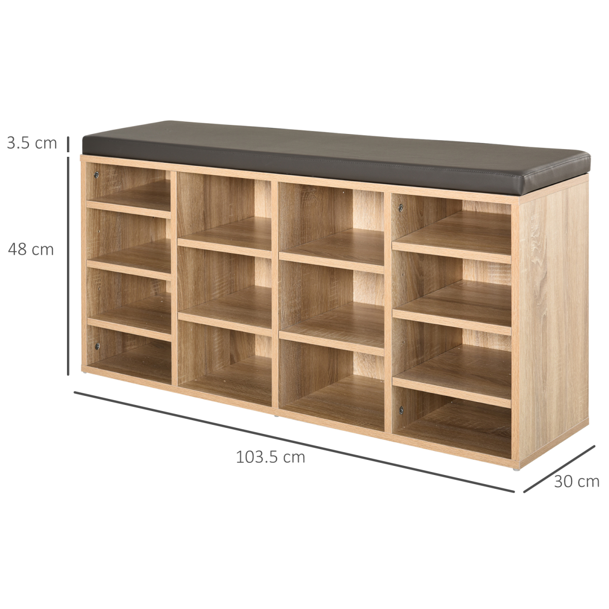 Multi-Storage Shoe Rack 14 Compartments Cushion Moving Shelves Brown