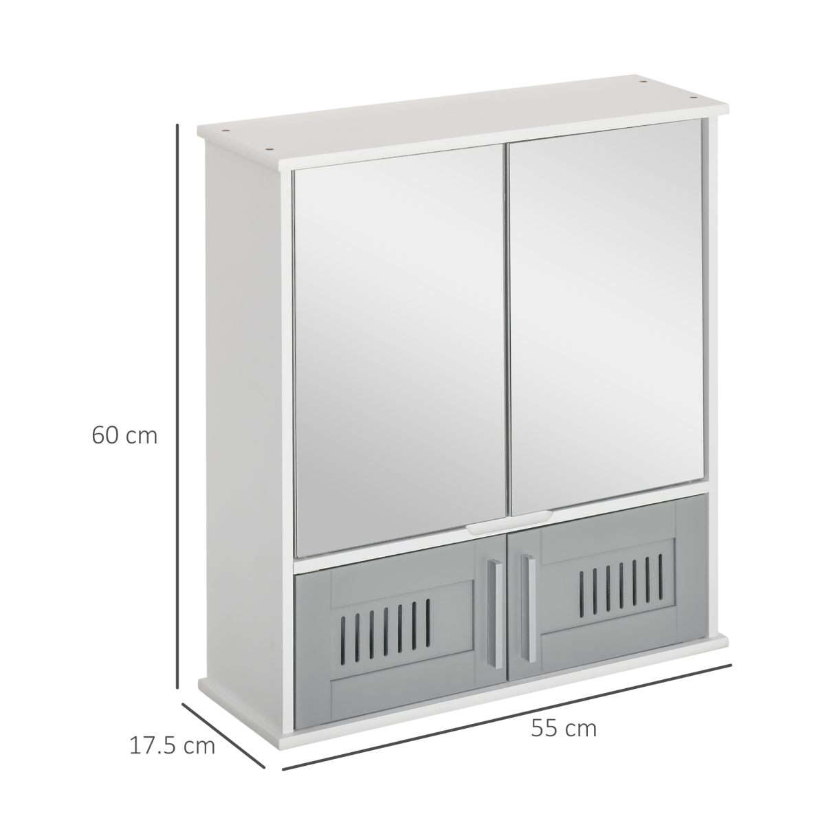 kleankin Bathroom Mirror Cabinet Wall Mounted Storage Cupboard with Mirrored Doors Grey