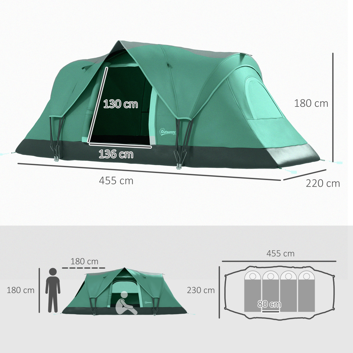 Outdoor Camping Tent For 5-6 W/ Bag, Fiberglass & Steel Frame