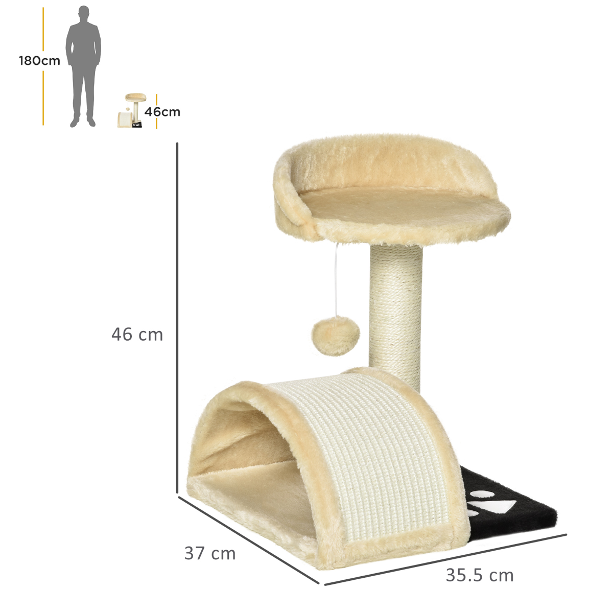 Pawhut Cat Tree with Sisal Scratching Posts, Plush Cover, Ball Toy and Lightweight Design