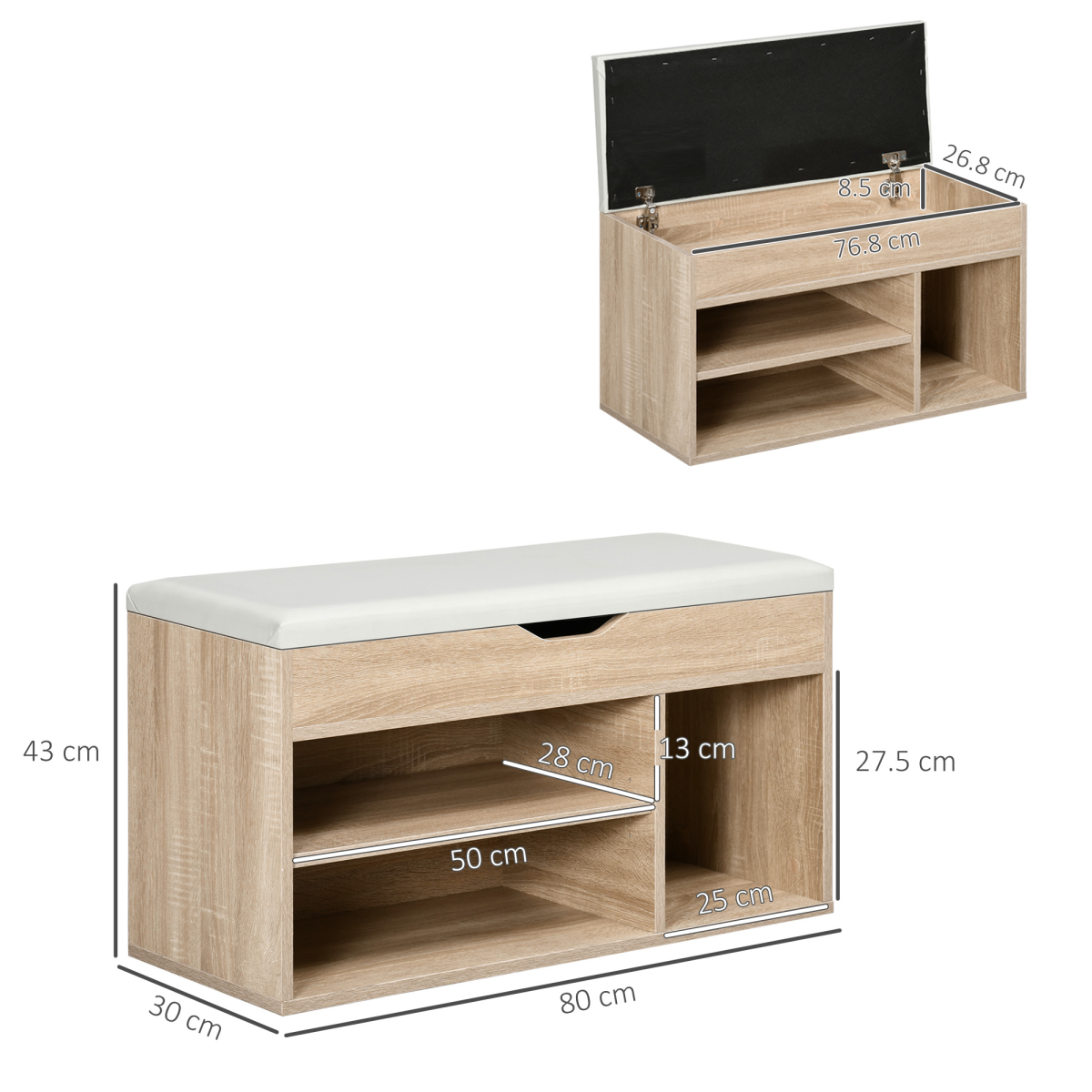 HOMCOM Shoe Storage Bench with Hidden Compartment and Padded Seat, Grey