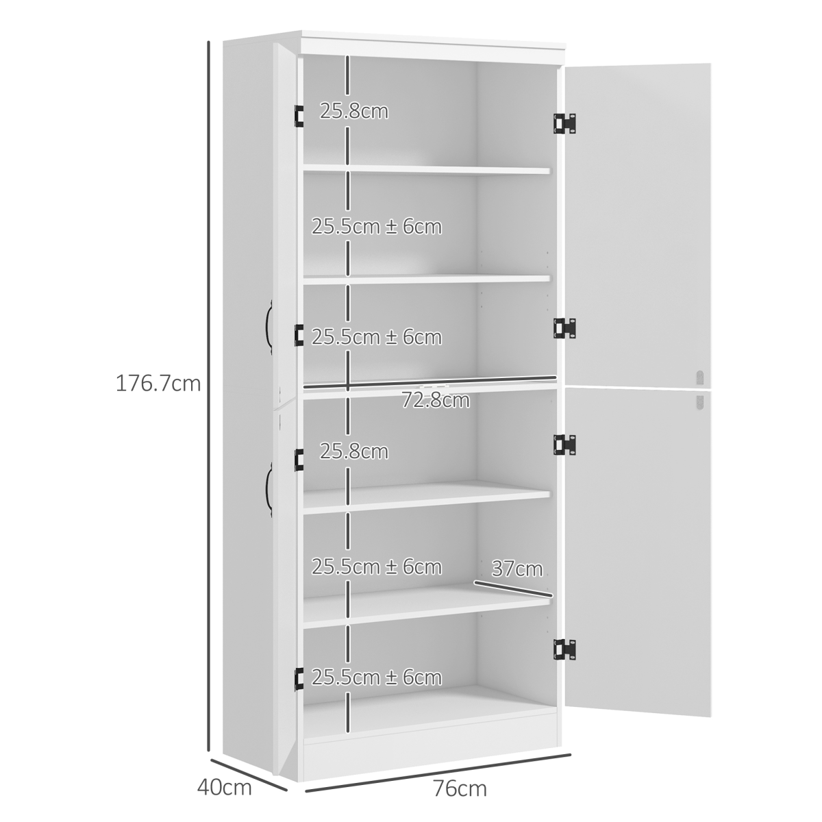 HOMCOM 4-Door Kitchen Cabinet with Shelves, White