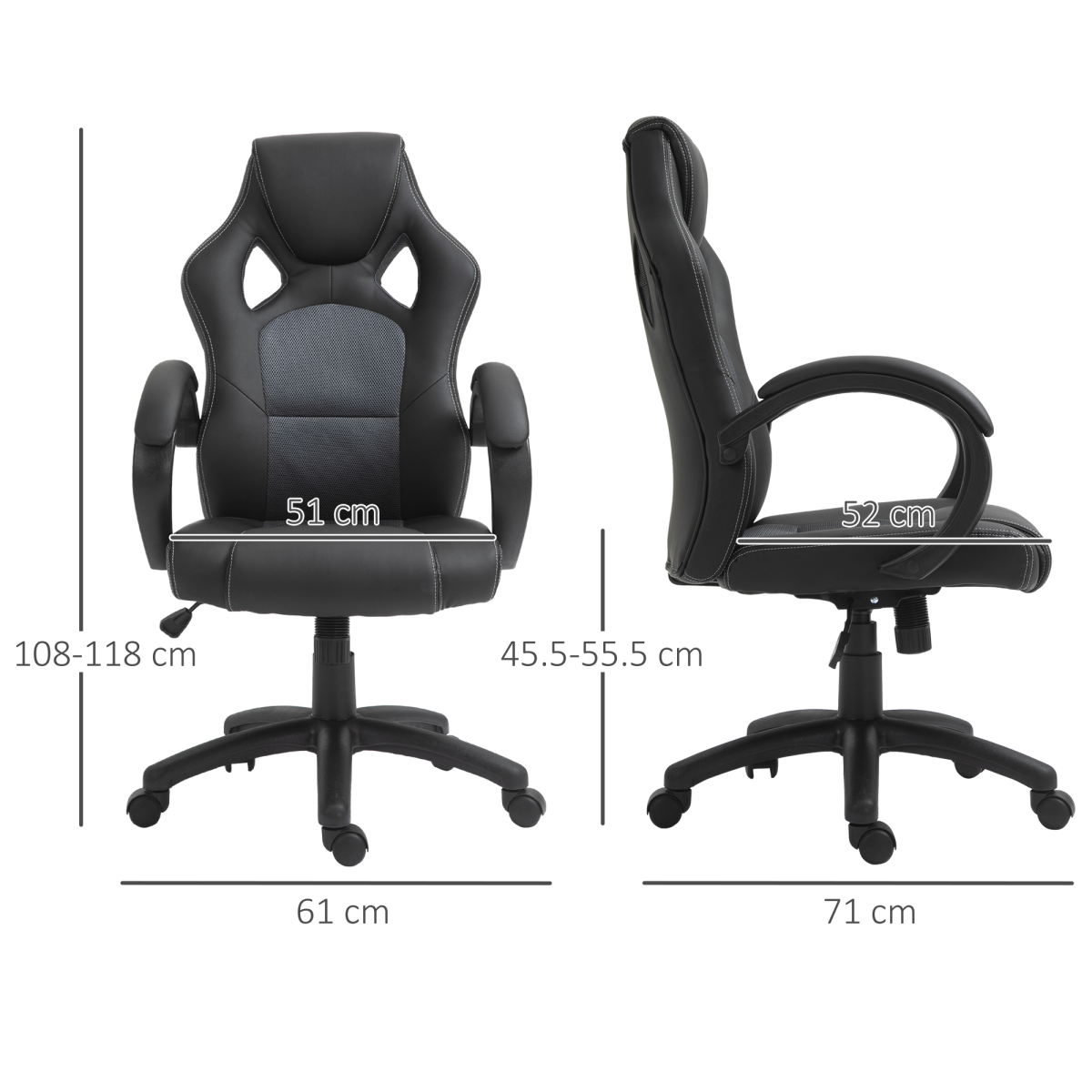 Vinsetto Grey PU Leather Racing Swivel Gaming Office Chair with Headrest