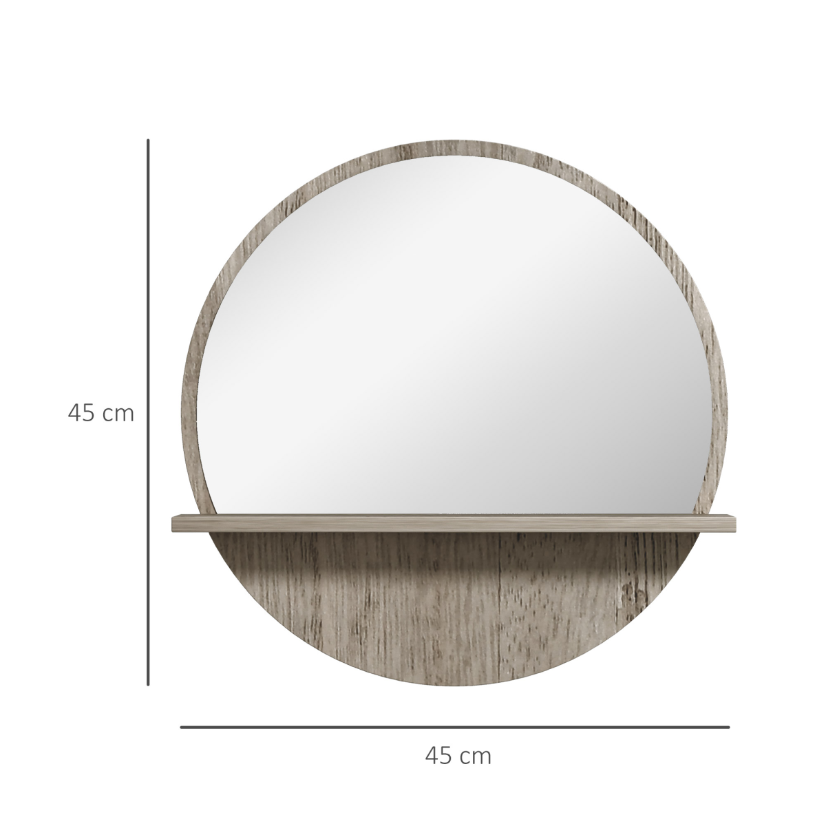 HOMCOM Round Wall Mirror with Shelf, Grey Wood Effect