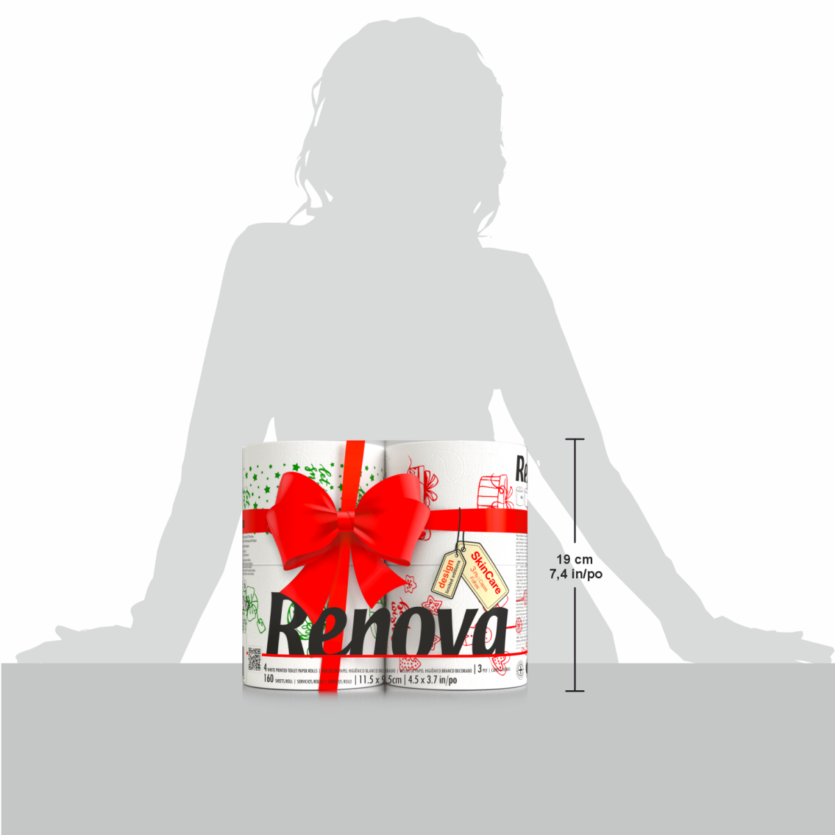 Renova Christmas Toilet Rolls 4 Pack, Festive Design, 160 Sheets per Roll