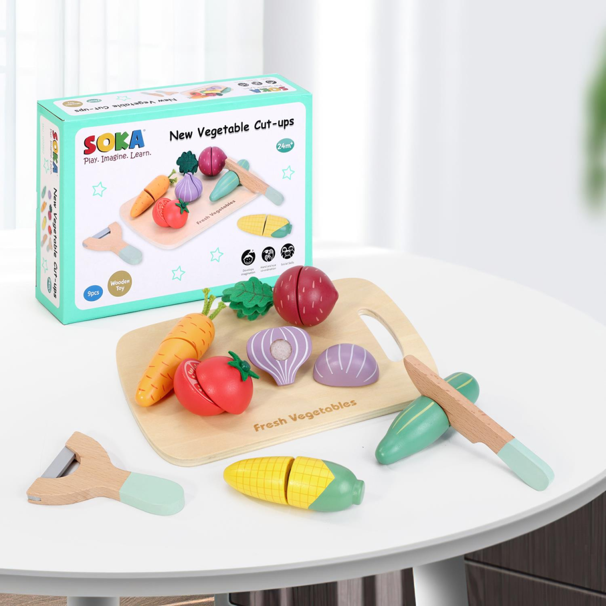 SOKA Play Imagine Learn Wooden Cutting Vegetables Play Set, 9 Pieces