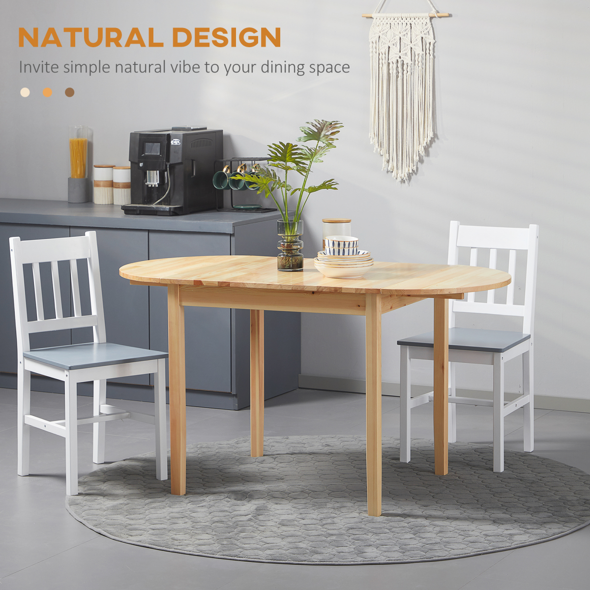 HOMCOM Expandable Pinewood Drop Leaf Dining Table for 4-6, Natural Finish