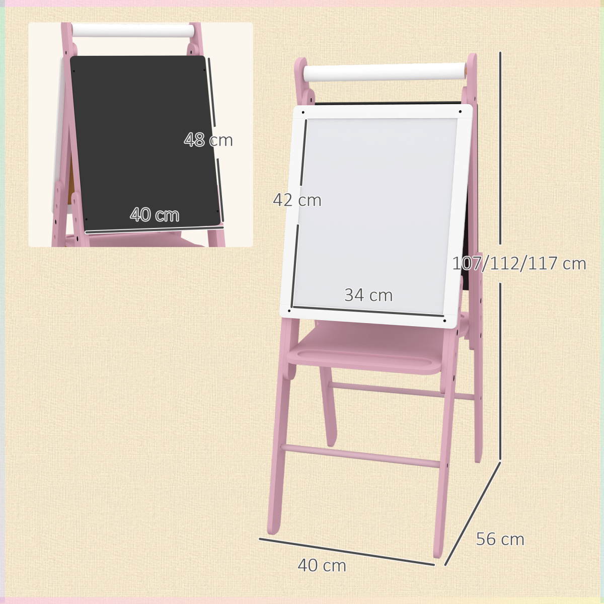 AIYAPLAY Kids Double-Sided Easel Whiteboard & Chalkboard with Paper Roll