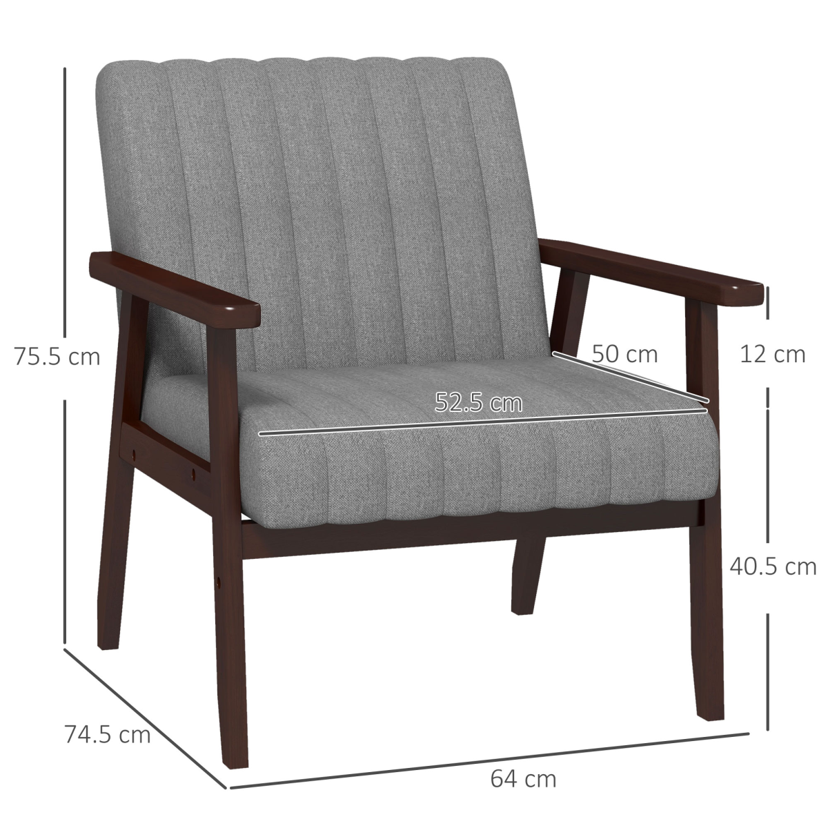 HOMCOM Modern Grey Accent Chair, Upholstered Armchair with Brown Legs