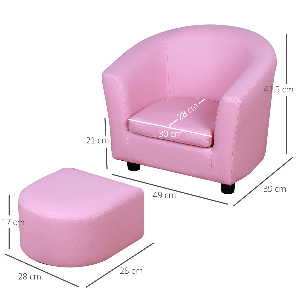 HOMCOM Kids Mini Sofa with Ottoman, Pink Children Armchair
