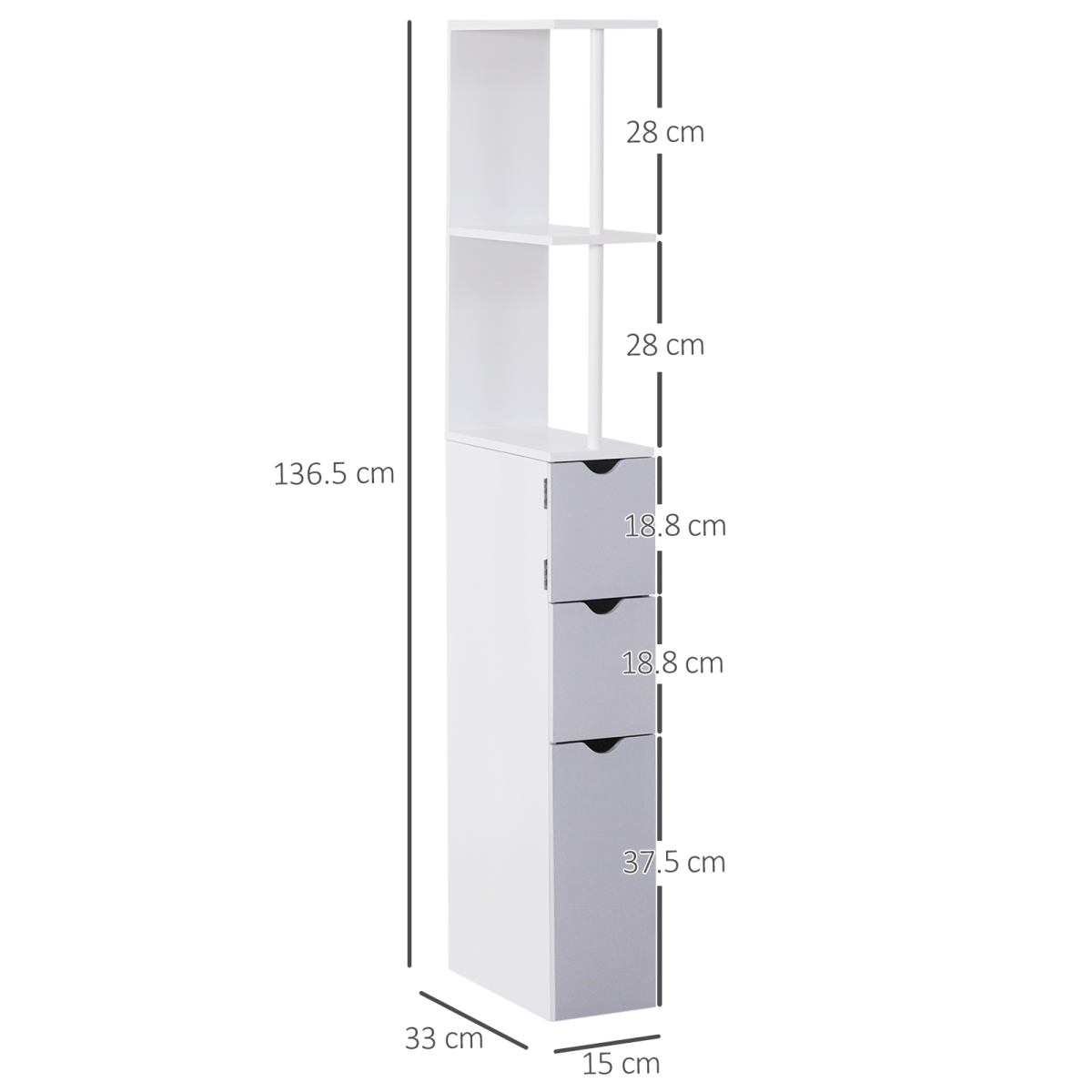Tall Slim Bathroom Storage Cabinet with Shelves and Drawers, White