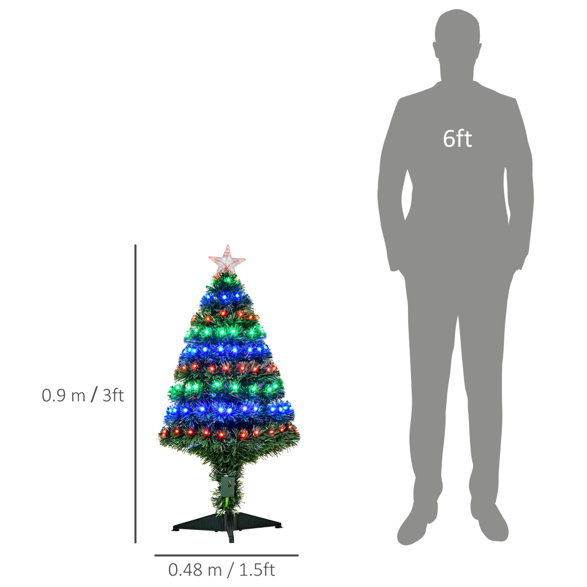 3ft Prelit Artificial Christmas Tree with Multi-Coloured Fiber Optic LED Green