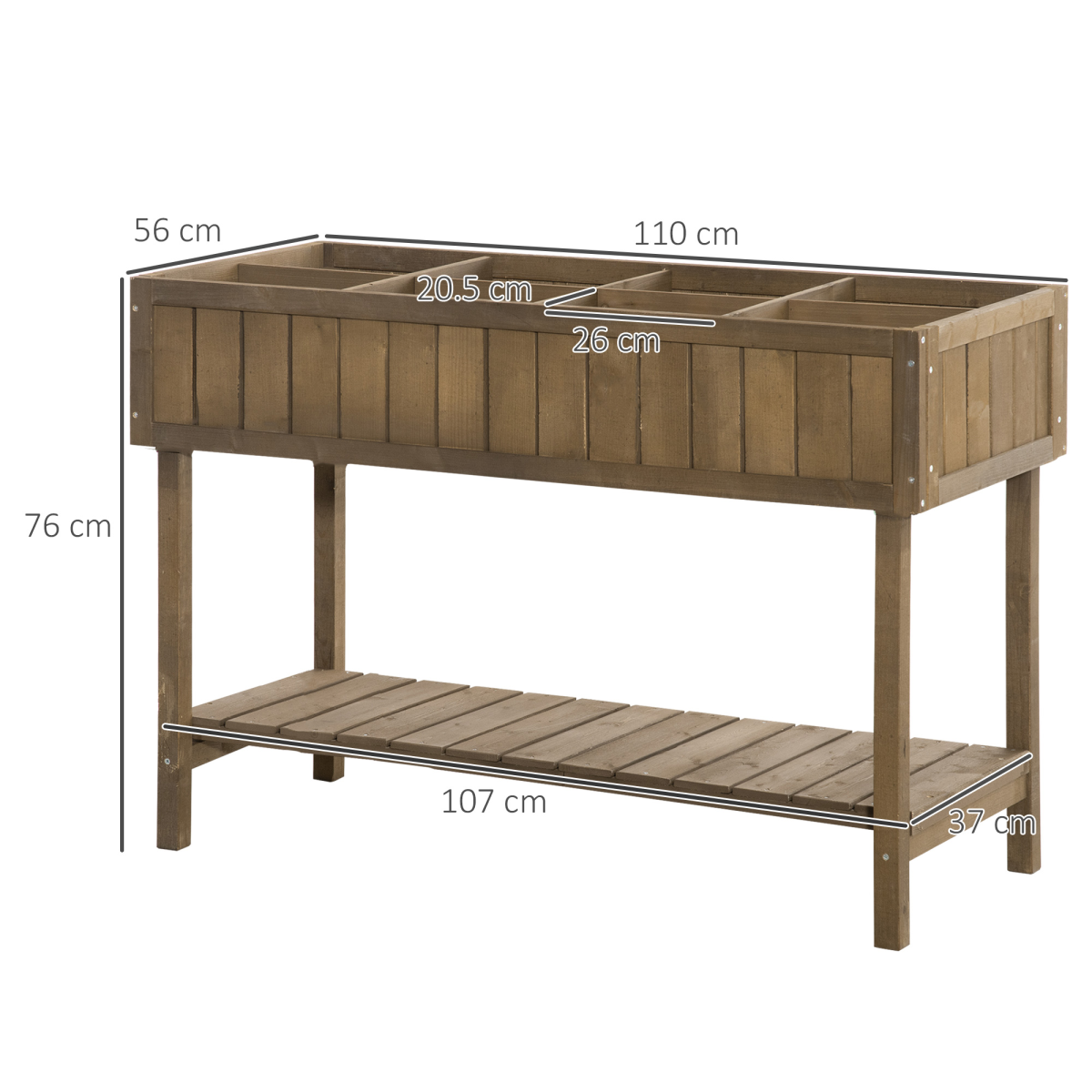 Outsunny Wooden Raised Bed Garden Plant Stand with 8 Boxes, 110 x 46 x 76 cm, Brown