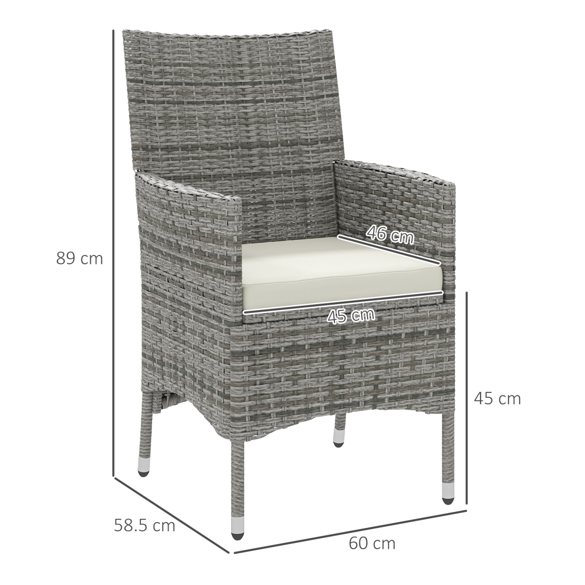 Outsunny Set of 2 Outdoor Rattan Armchairs with Cushions, Mixed Grey