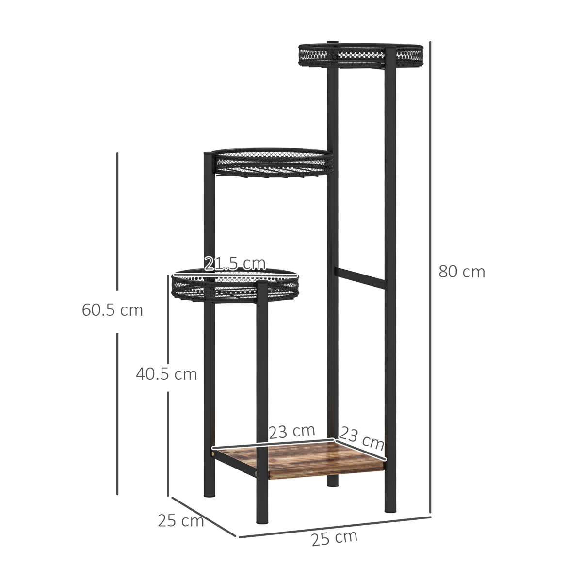Outsunny 4-Tier Plant Pot Stand, Metal and Fir Wood Plant Shelf, Black