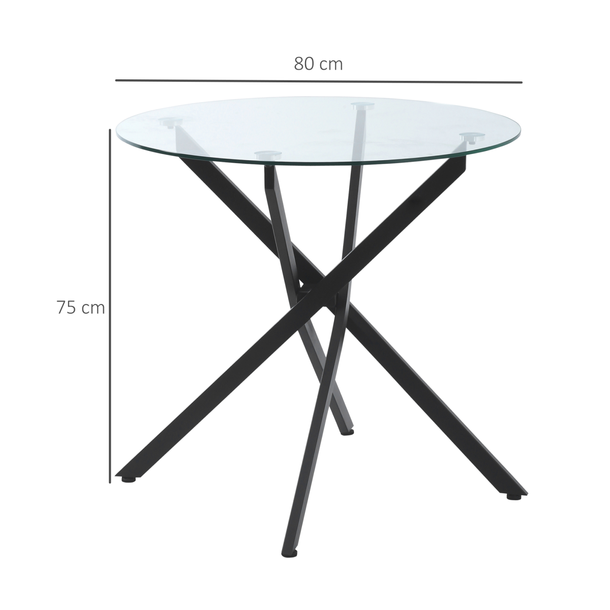 Clear Glass Round Side Table with Metal Frame, Black
