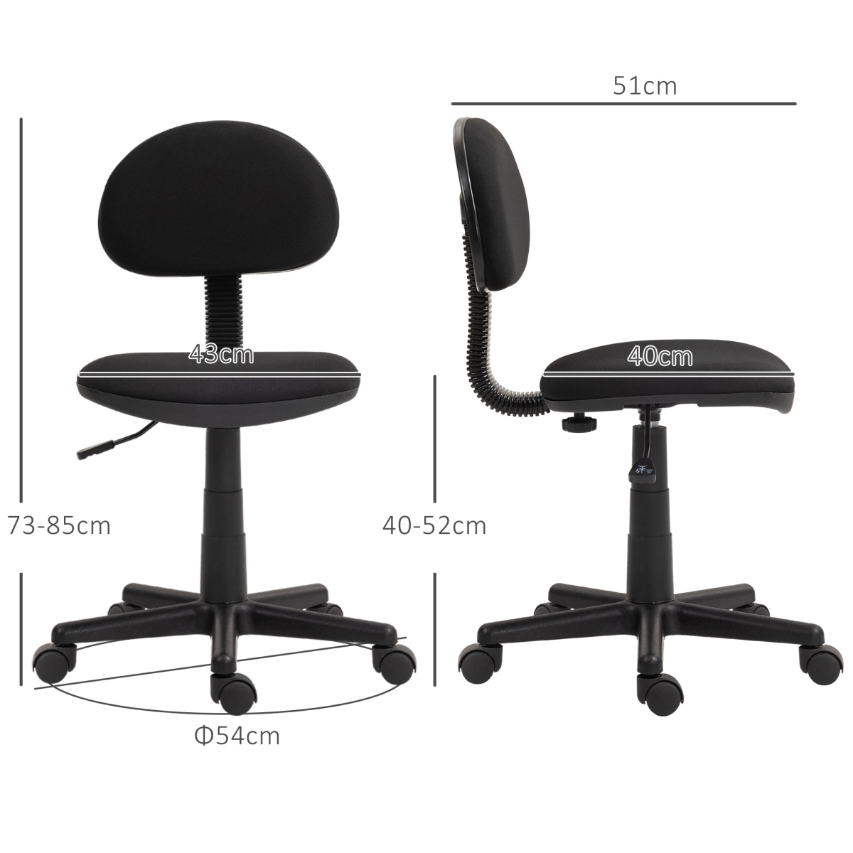 HOMCOM Armless Office Chair, Adjustable Height, Swivel Wheels, Black