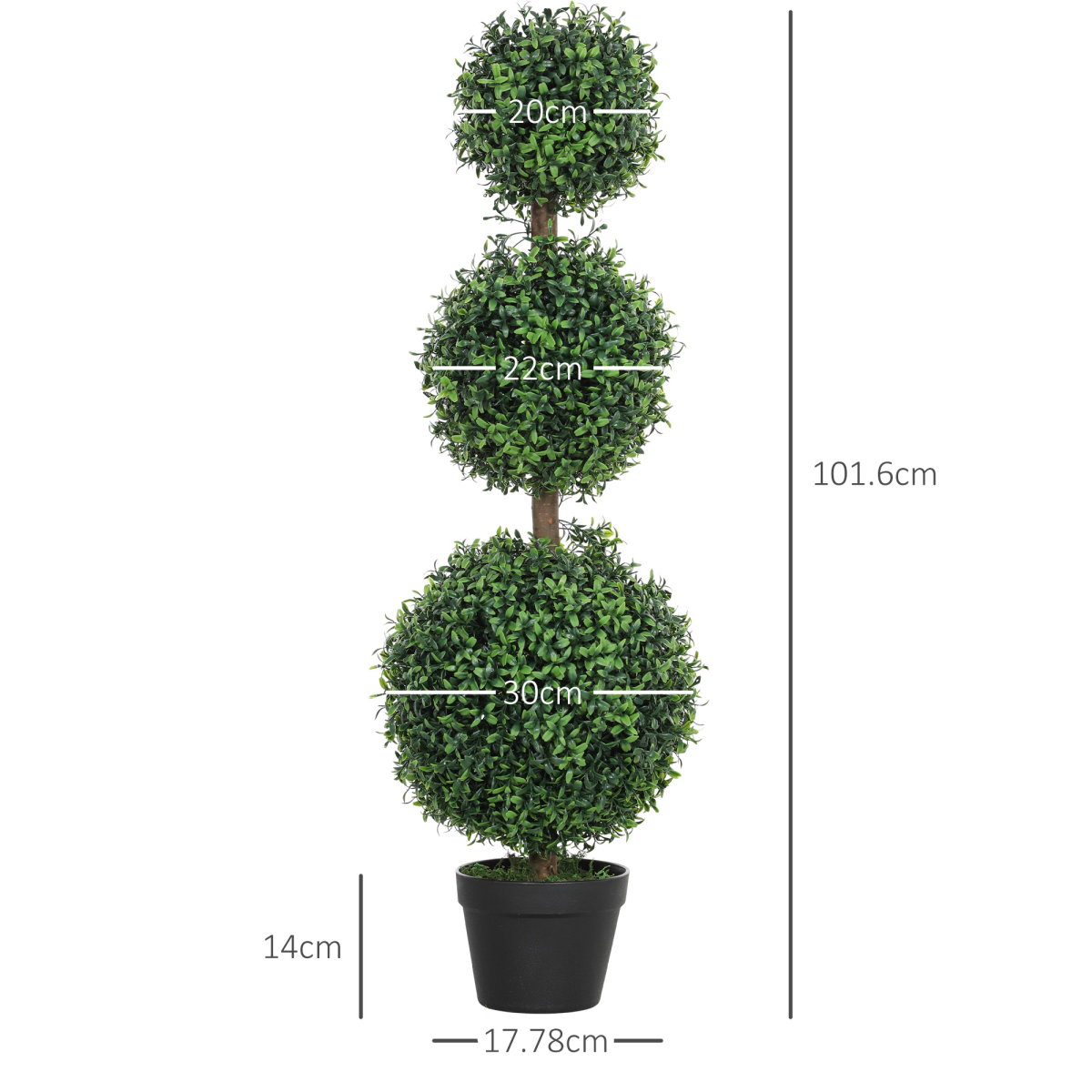 HOMCOM Set of 2 Artificial Boxwood Topiary Trees in Pot, Green