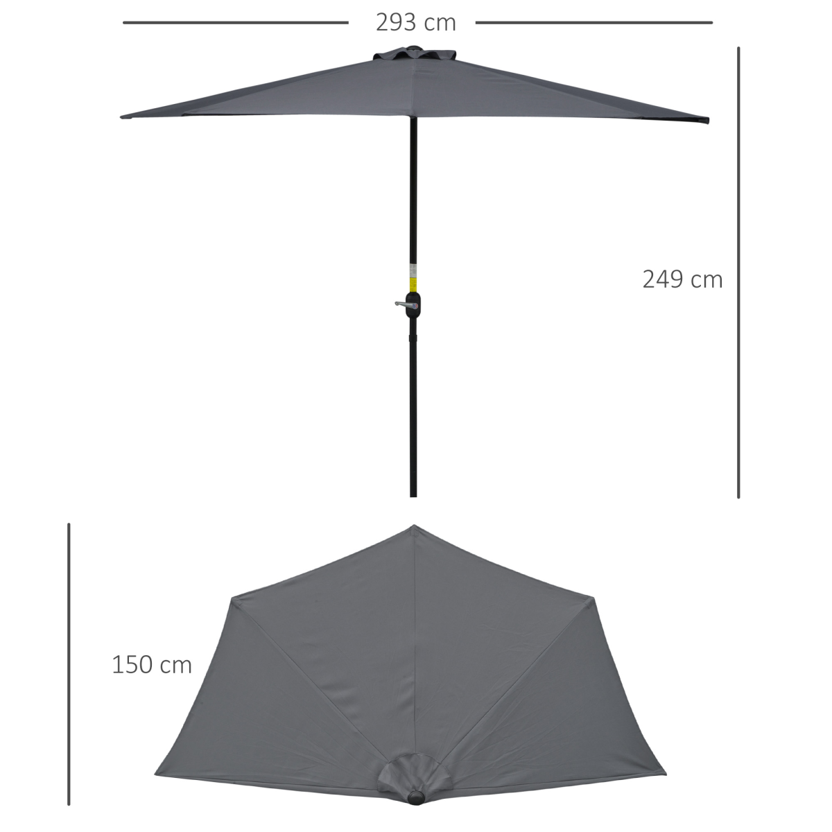 3m Half Round Wall Parasol, Grey Polyester and Aluminum Frame