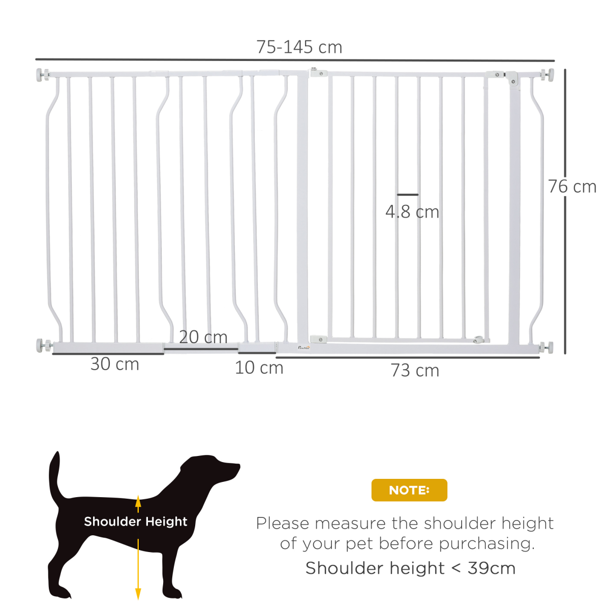 Adjustable Metal Pet Safety Gate for Doorways, White, 75-145cm