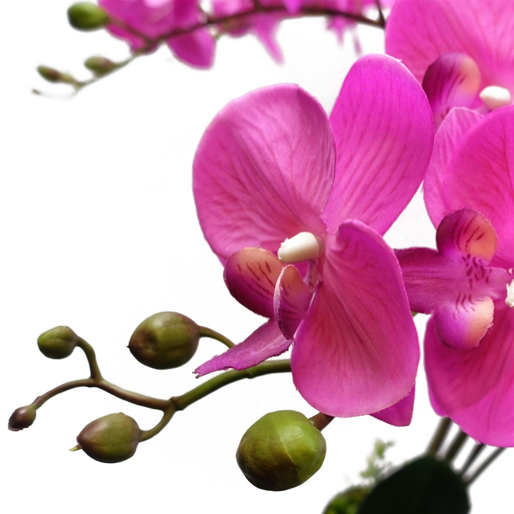 85cm Artificial Deluxe Bush Orchid, Dark Pink, 56 Flowers, 9 Leaves, Black Pot