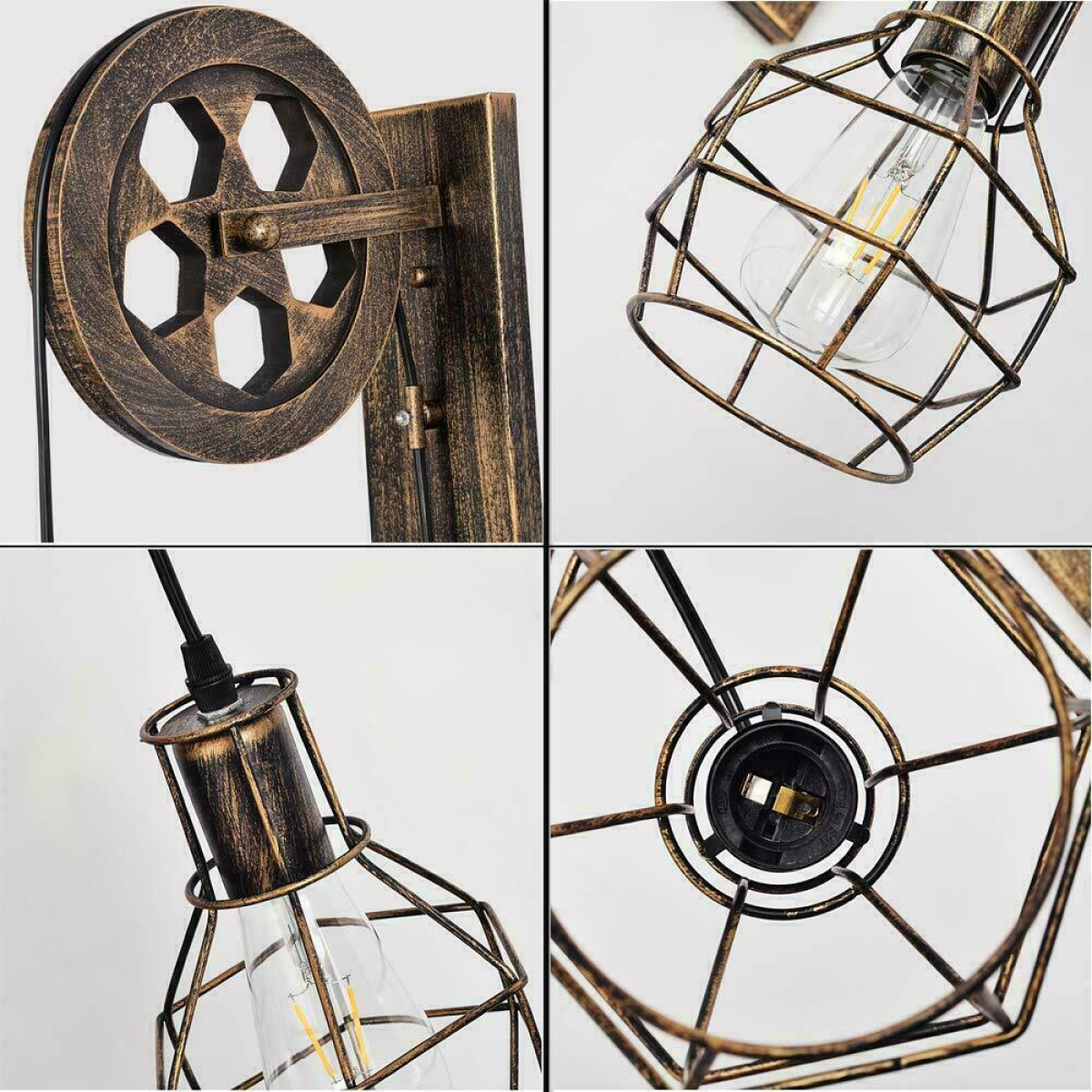 Industrial Pulley Wheel Wall Light, Brushed Copper, E27