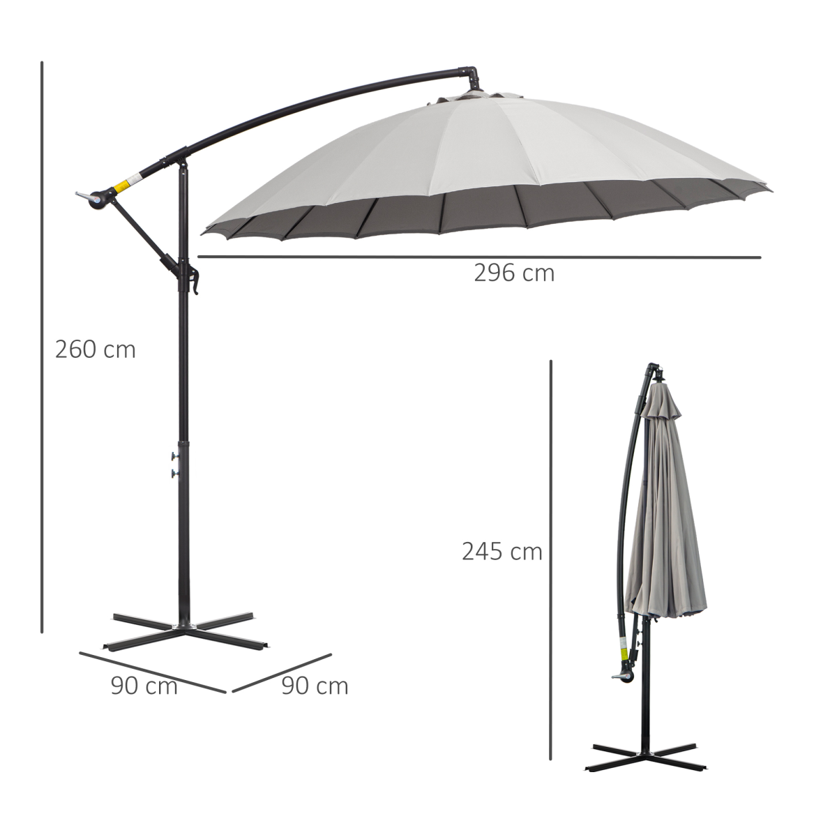 3m Square Cantilever Parasol with Crank Handle, Cross Base