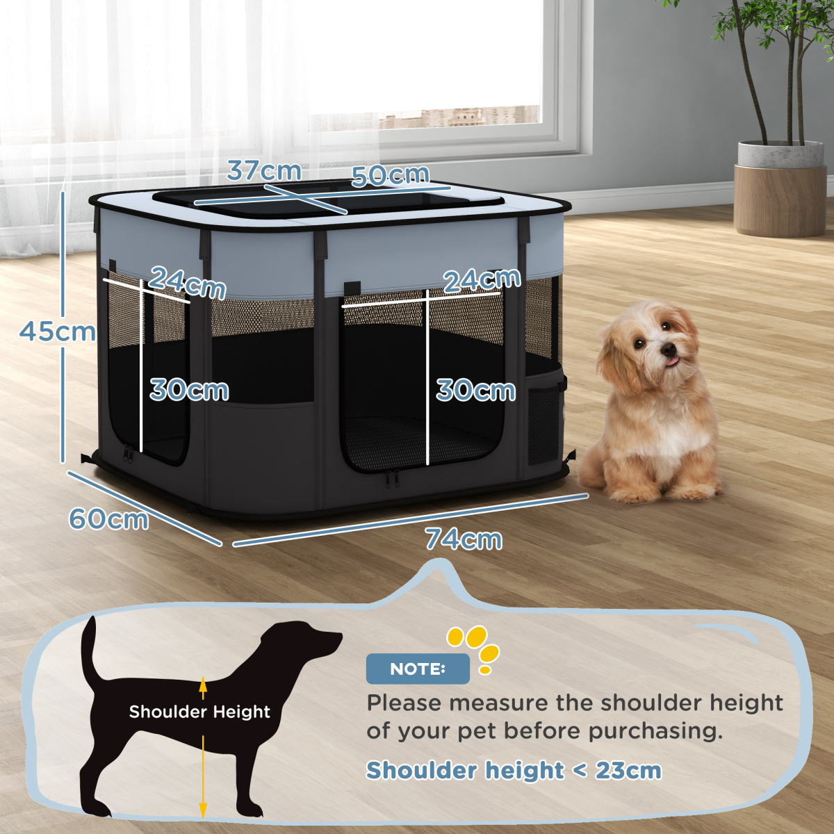 PawHut Foldable Portable Pet Pen for Small Animals, Grey