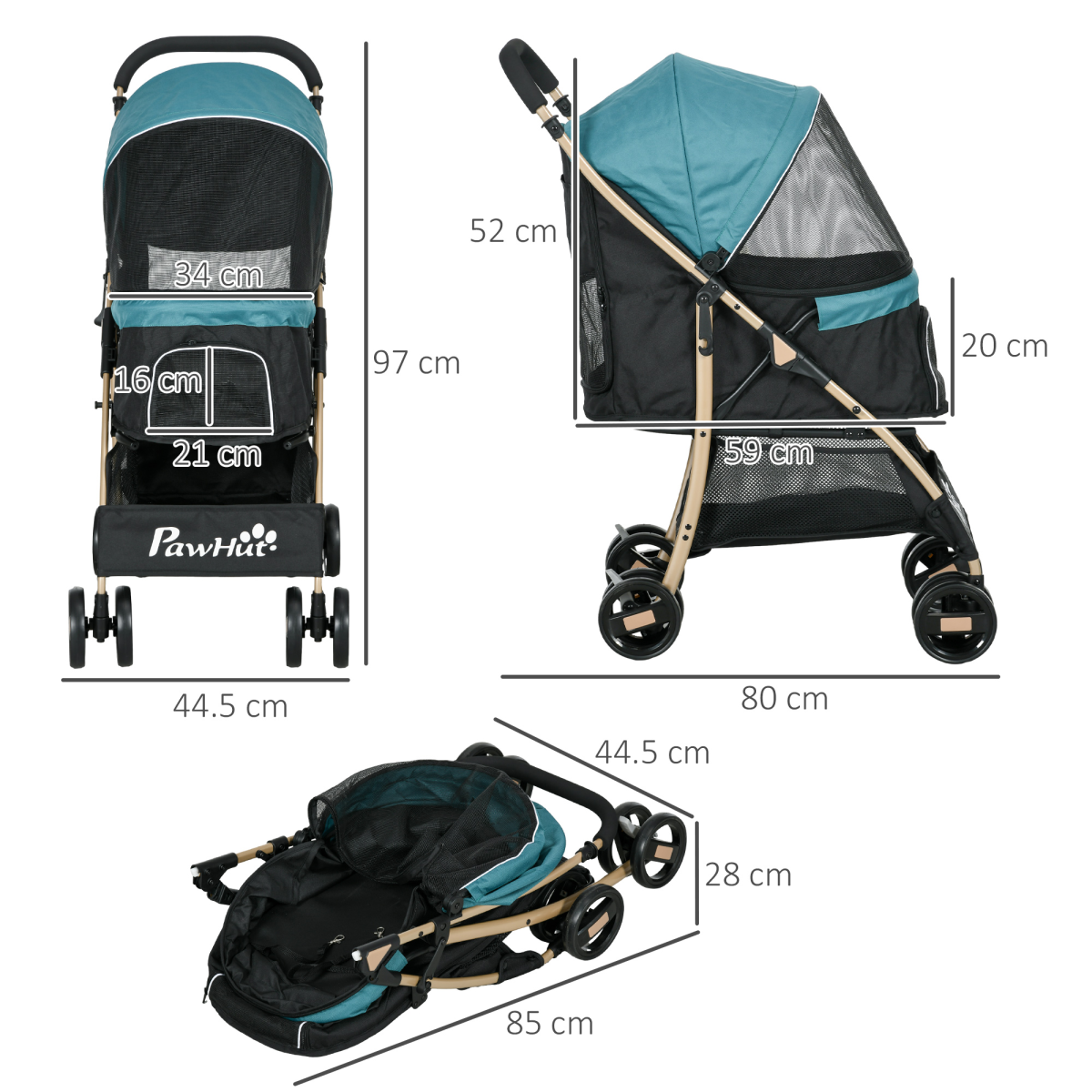 PawHut Foldable Pet Stroller for Small Dogs with Rain Cover