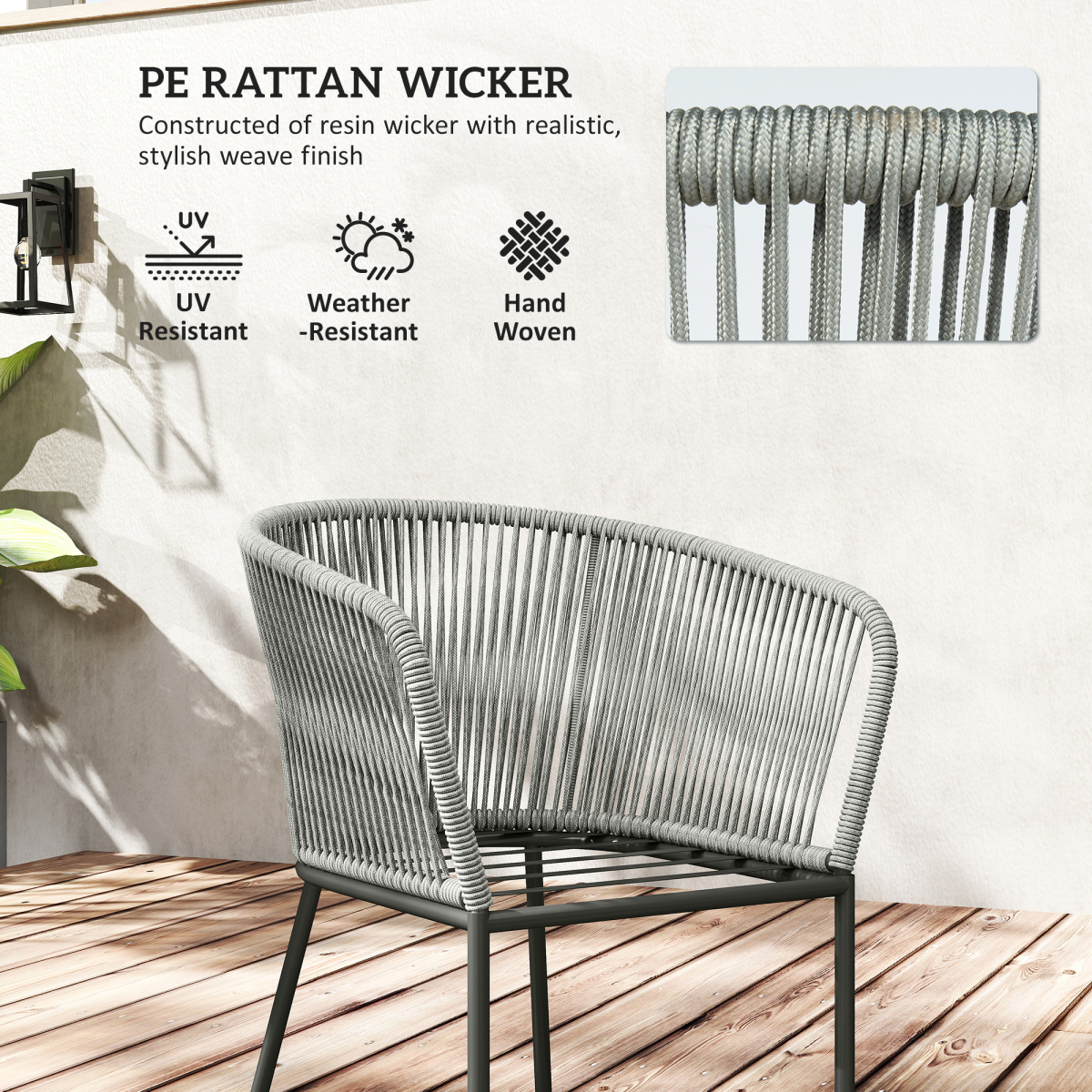 Outsunny 6-Seater Grey Rattan Dining Set with Acacia Wood Table and Cushions