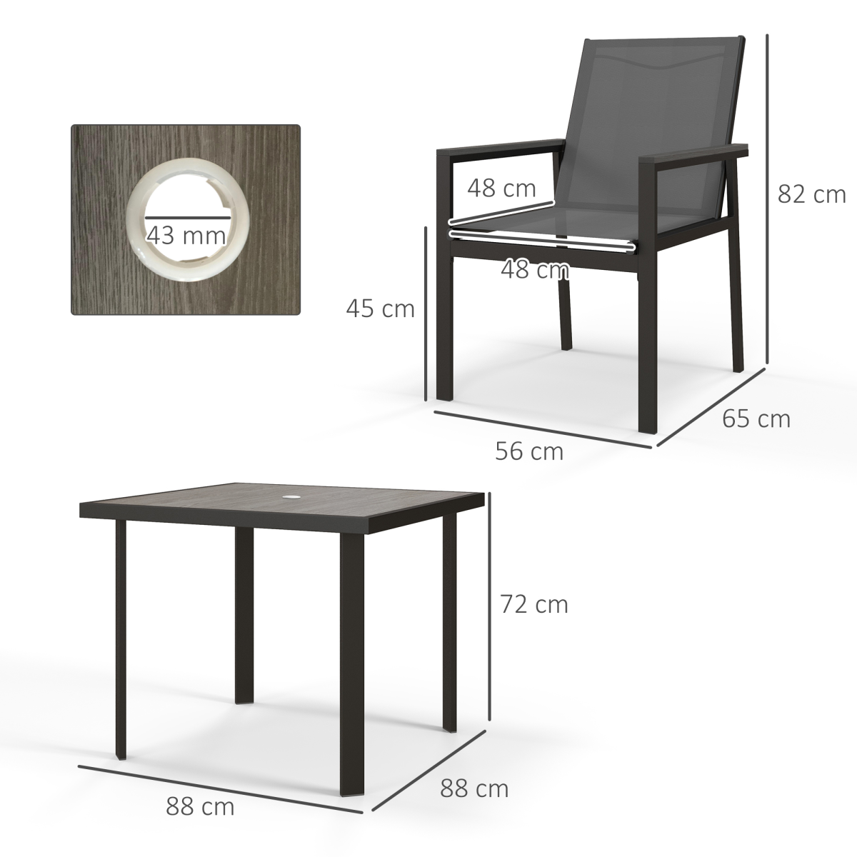 Outsunny 5 Piece Outdoor Garden Dining Set with 4 Chairs, Steel Frame and Tempered Glass Table, Grey