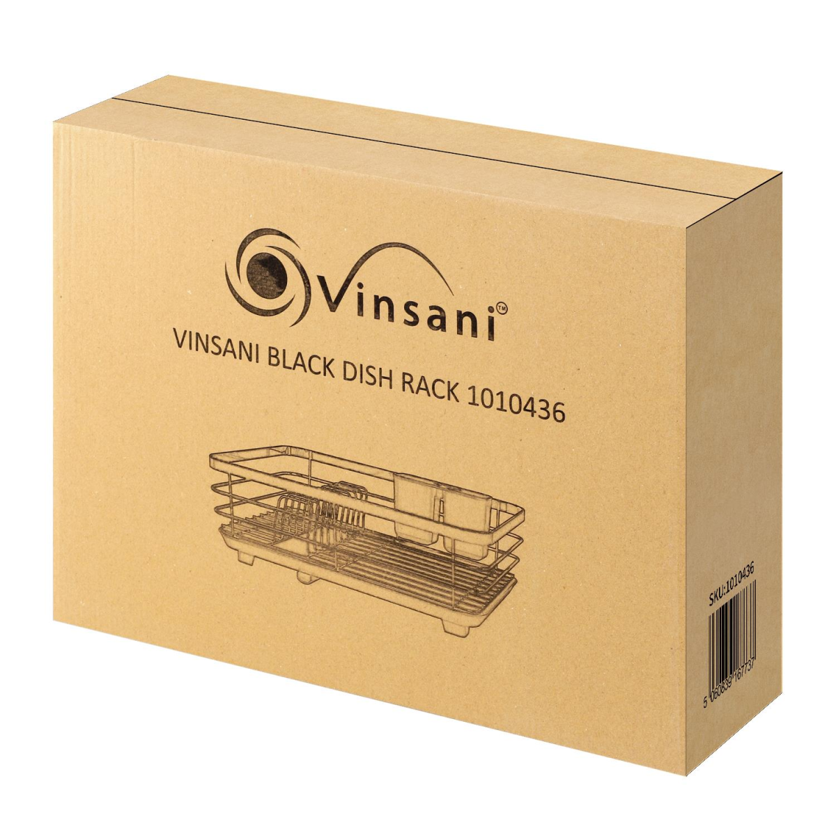 Vinsani Black Stainless Steel Dish Rack with Drip Tray and Utensil Holder