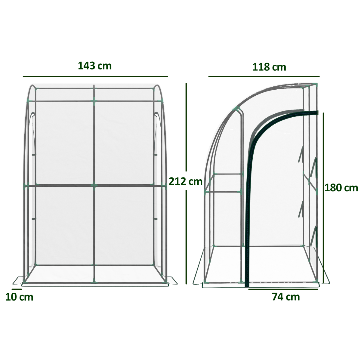 PawHut Lean-To Walk-In Plastic Greenhouse with Zipped Doors