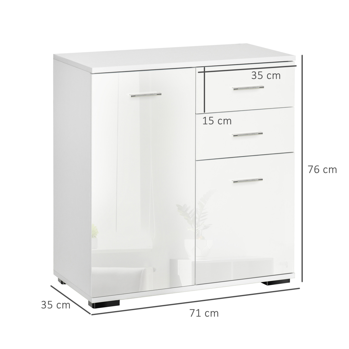 White High Gloss Shoe Cabinet Storage Cupboard with Adjustable Shelf and 2 Drawers
