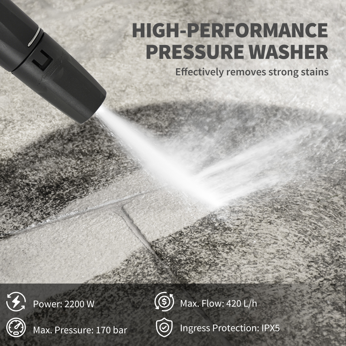 Outsunny 2200W 170 Bar Pressure Washer with Adjustable Nozzle