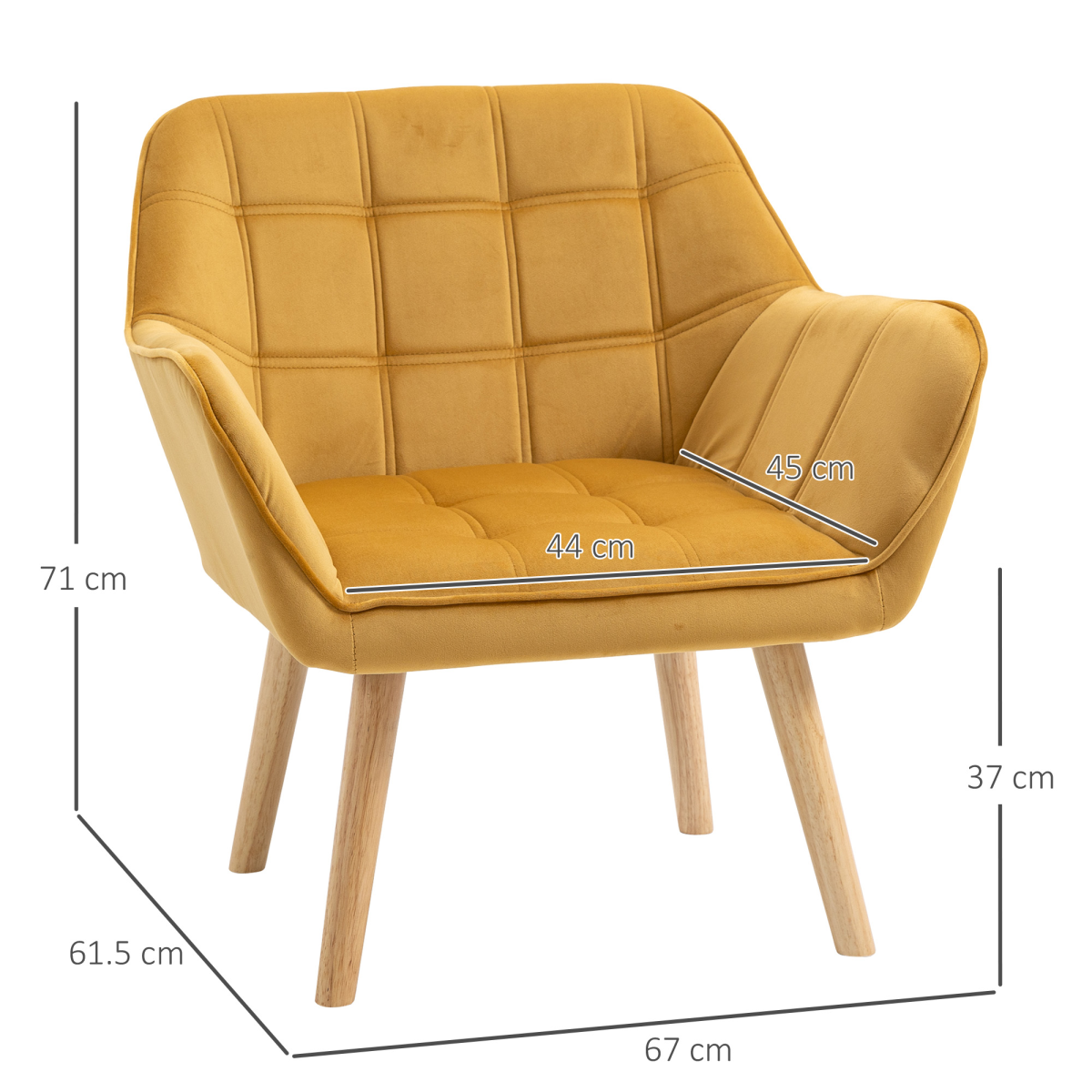 HOMCOM Velvet-Feel Tub Accent Chair with Wide Arms, Slanted Back and Wood Legs