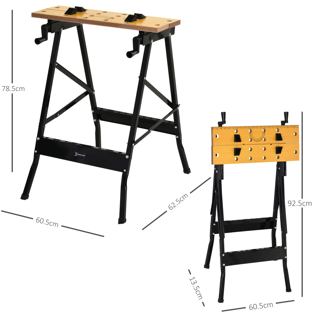 DURHAND MDF Top Portable Folding Work Bench, Sawhorse, Clamp and Work Table with Adjustable Clamps, Black