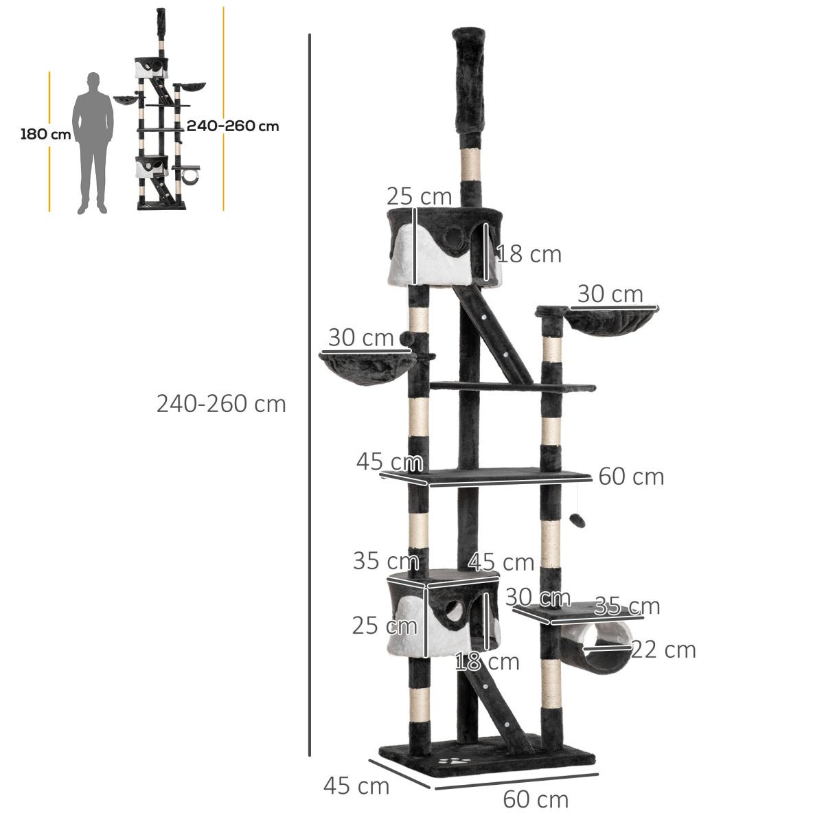 PawHut Large Cat Tree Scratching Post Condo with Cat Beds, Tunnel, Ladders, Cat Boxes and Plush Balls