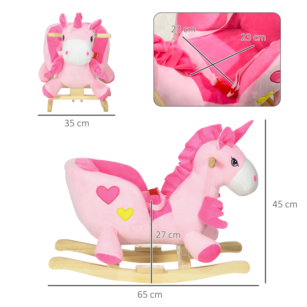 HOMCOM Plush Unicorn Ride-On Rocking Horse with Songs, Seat Belt, Pink