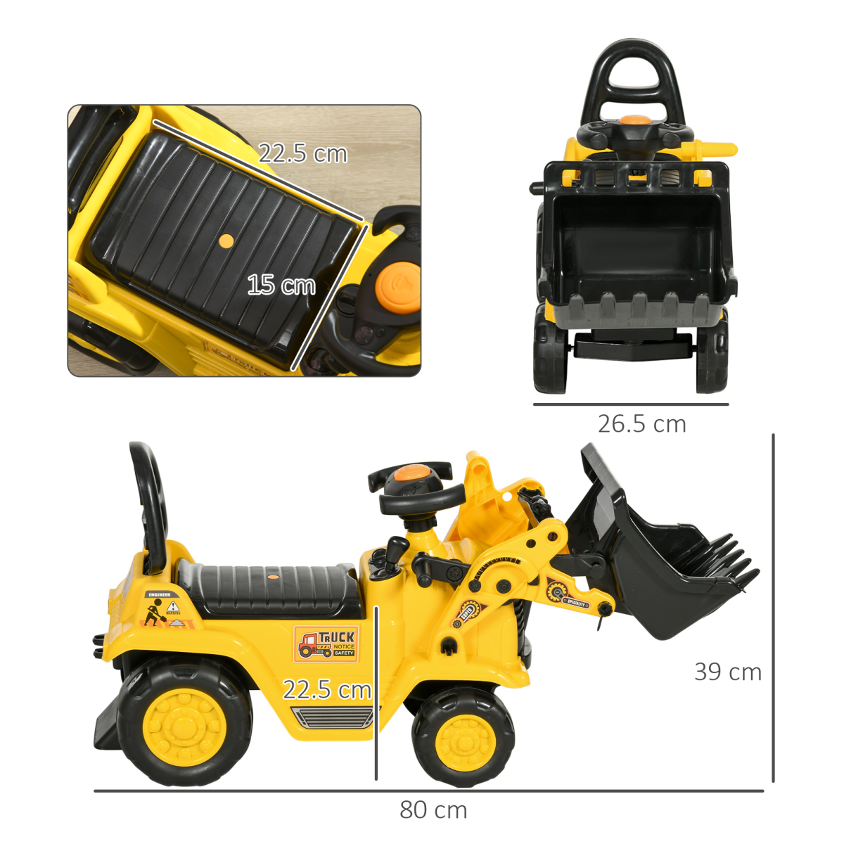 HOMCOM 3-in-1 Toddler Ride-On Bulldozer Scooter with Storage