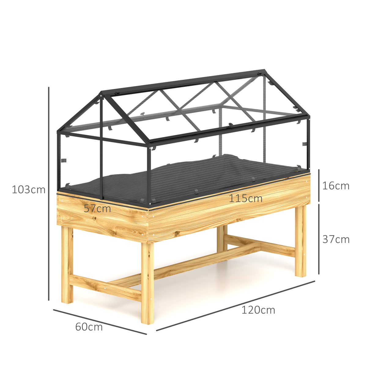 Outsunny Raised Garden Bed Grow House with Polycarbonate Cover, Fir Wood and Steel, Natural Wood Finish